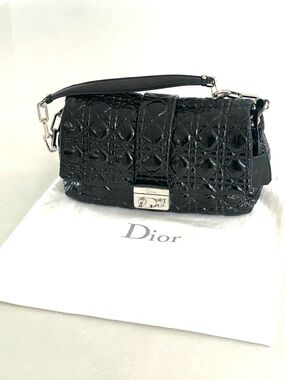 Miss Dior New Lock Cannage Patent Leather Black Shoulder Bag w/ dust bag